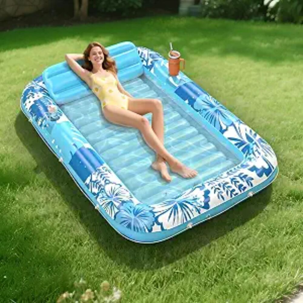 Inflatable Tanning Pool Lounger Float, 85" x 57" Pool Floats Adult with Pillow
